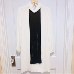Adam Lippes Ivory Long Sleeve Shift Dress Fringe